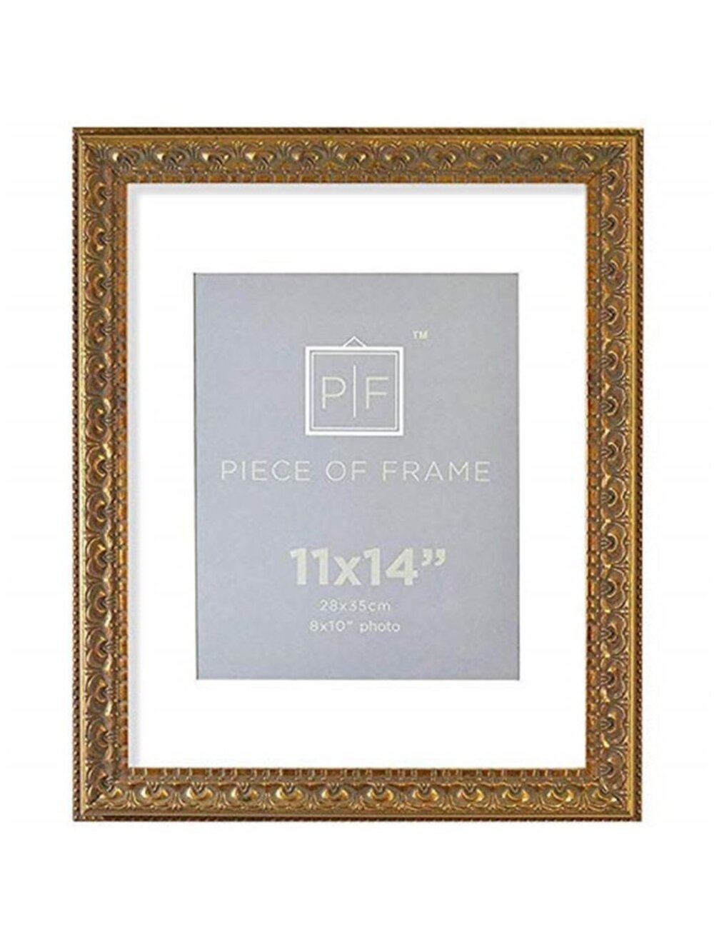 11x14 Ornate Finish Photo Frame, with White Mat for 8x10 Picture & Real Glass